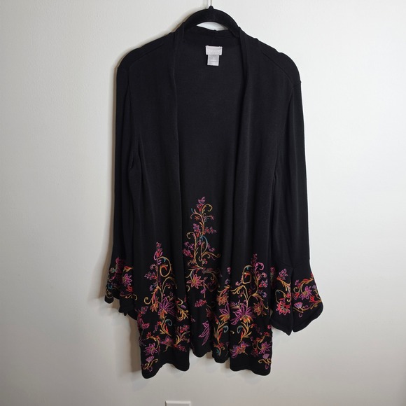 Chico's Sweaters - Chico's Embroidered Floral Cardigan Womens 1 (M) Bell Sleeve